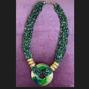 Green Indian Peacock (Peafowl) style Necklace